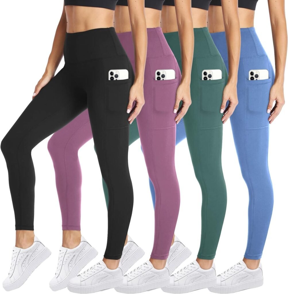 CAMPSNAIL 4 Pack High Waisted Leggings for Women - Soft Tummy Control Slimming Yoga Pants for Workout Running Reg  Plus Size