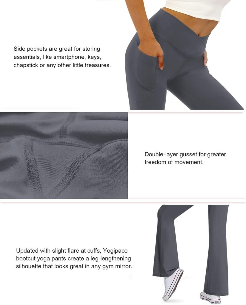 COPYLEAF Womens Flare Yoga Pants with Pockets-V Crossover High Waisted Bootcut Yoga Leggings-Flare Workout Gym Leggings