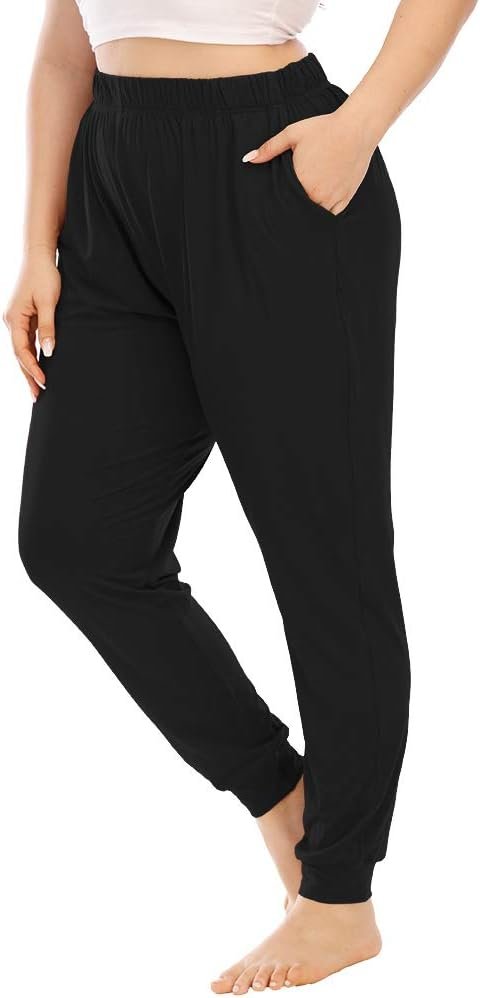 Gboomo Womens Plus Size Lounge Pants Casual Stretchy Jogger Ankle Length Loose Yoga Sweatpants with Pockets