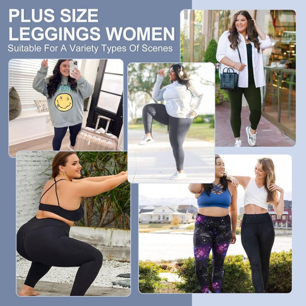 3 Pack Plus Size Leggings with Pockets for Women - High Waisted Tummy Control Spandex Soft Black Workout Yoga Pants