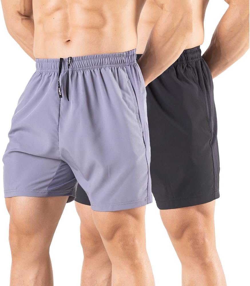 Gaglg Mens 5 Running Shorts 2 Pack Quick Dry Athletic Workout Gym Shorts with Zipper Pockets