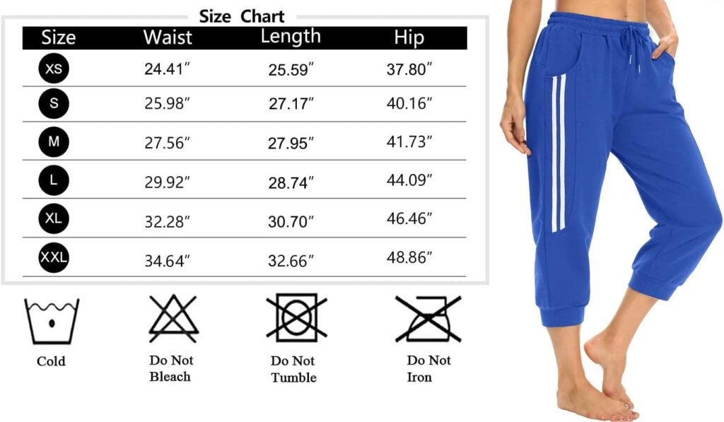 Womens Capri Sweatpants Casual Capri Pants with Pockets Capri Joggers Capri Yoga Pants Drawstring Workout Sweatpants