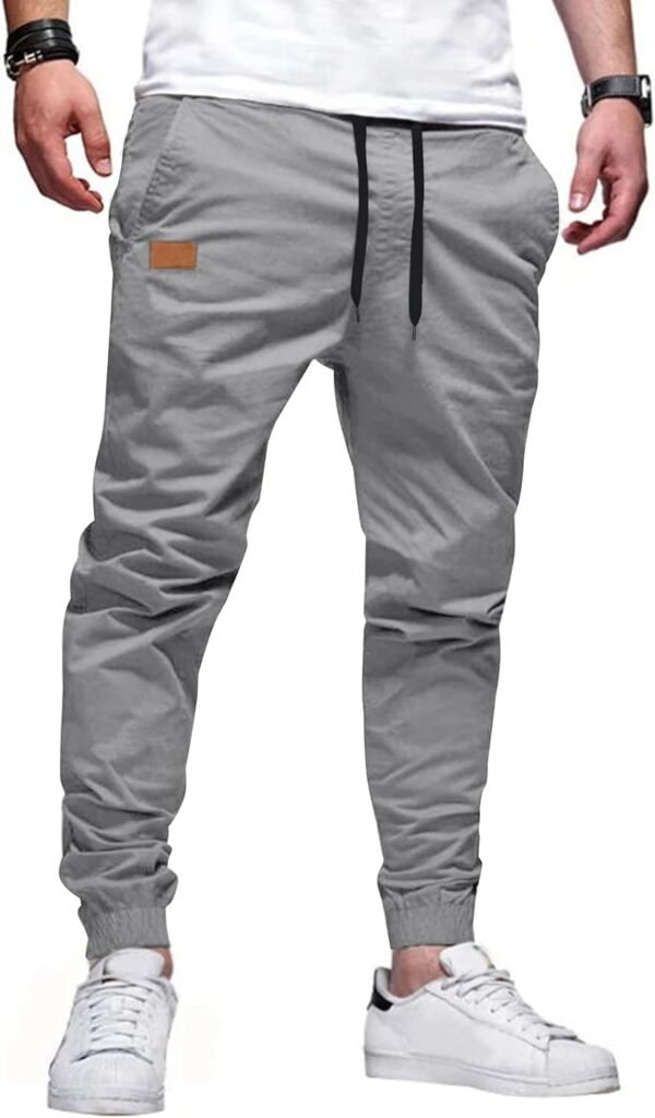 JMIERR Mens Casual Joggers Pants - Cotton Drawstring Chino Cargo Pants Hiking Outdoor Twill Track Jogging Sweatpants Pants