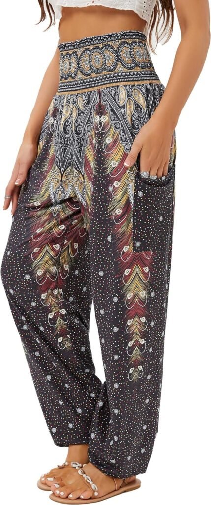 QIANXIZHAN Womens Harem Pants, High Waist Yoga Boho Trousers with Pockets