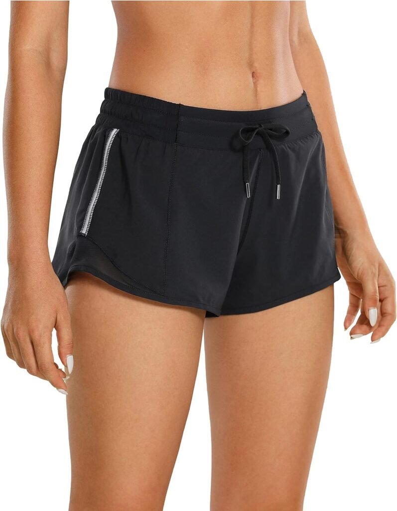 CRZ YOGA Athletic Shorts for Women with Zip Pocket, 2.5 Mid Waist Mesh Liner Shorts for Running Gym Workout