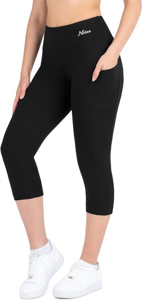 Nirlon Capri Leggings with Pockets - Capri Leggings with Pockets for Women Breathable High Waisted Capri Leggings for Women