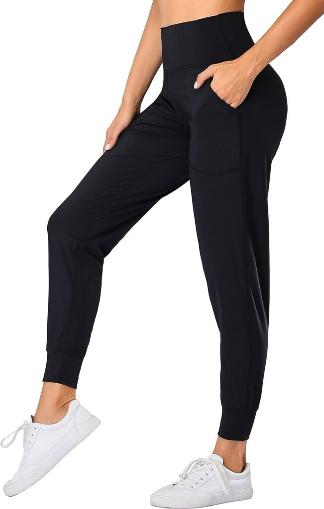 Oalka Womens Joggers High Waist Yoga Pockets Sweatpants Sport Workout Pants