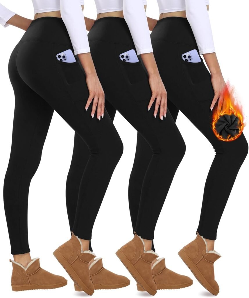 3 Packs Leggings with Pockets for Women, Soft High Waisted Tummy Control Workout Yoga Pants