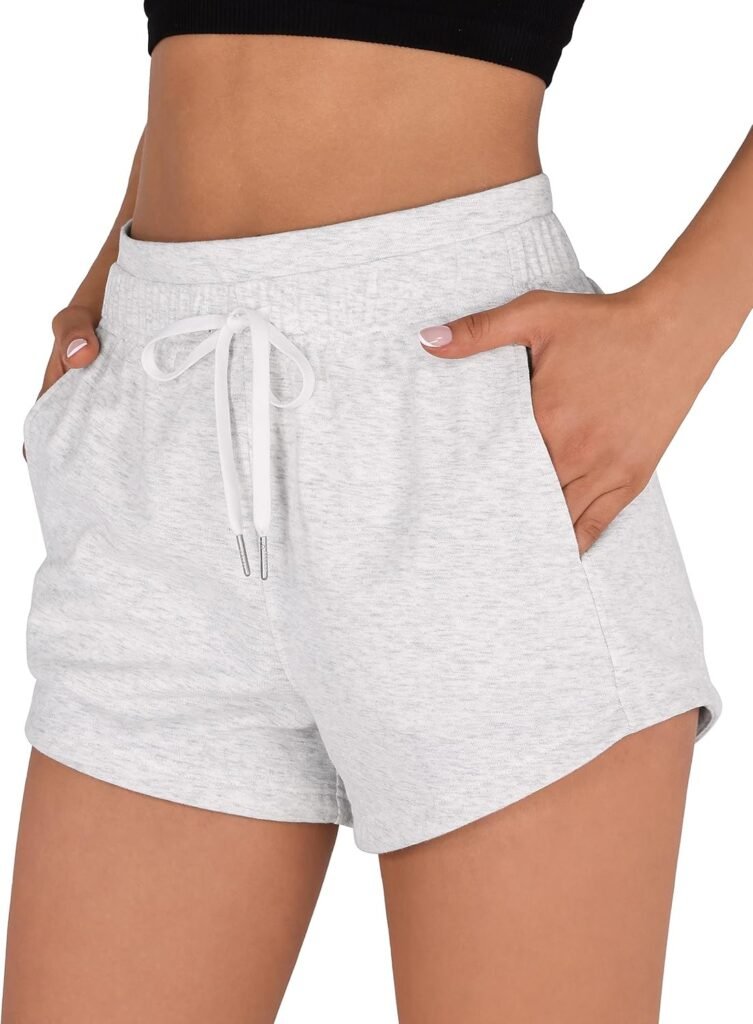 ODODOS Womens Sweat Shorts with Pockets Cotton French Terry Drawstring Summer Workout Casual Lounge Shorts