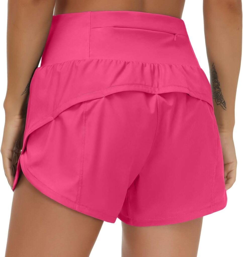 THE GYM PEOPLE Womens High Waisted Running Shorts Quick Dry Athletic Workout Shorts with Mesh Liner Zipper Pockets