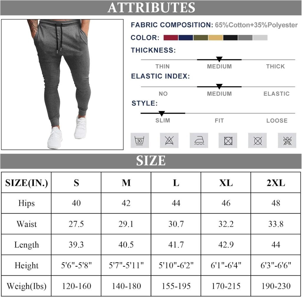 BUXKR Mens Slim Joggers Workout Pants for Gym Running and Bodybuilding Athletic Bottom Sweatpants with Deep Pockets