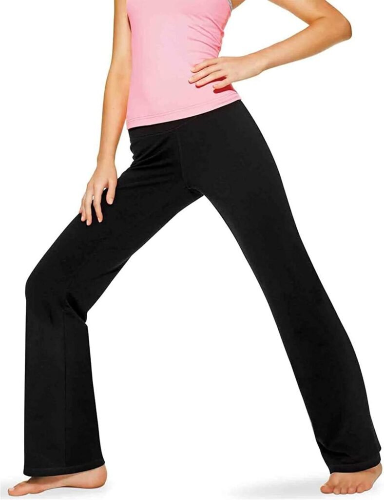 No Nonsense Lounge Yoga Pants Black Flared Cotton Leggings, 32.5” Inseam, Wide Waistband, No Show Coverage, Relaxed Flare Leg